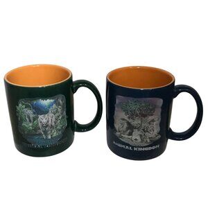 Animal Kingdom Mugs Ceramic Set Of 2 Green & Blue 12 Oz Cups Tigers Lions Disney